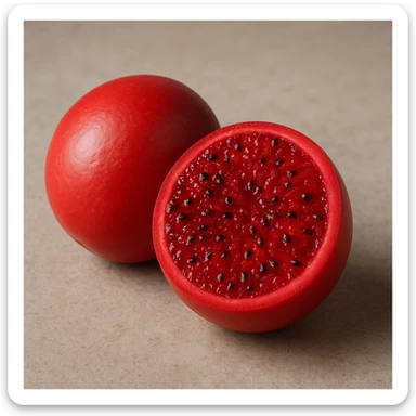 realistic single smooth red round Stenocereus fruit with no spikes cut open to show juicy interior sticker