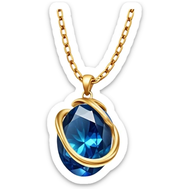 gold chain floating in midair with a glowing deep blue stone, swirling veins, shimmering like liquid gold, magical aura sticker