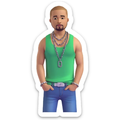 CJ from GTA San Andreas with his green tank top, jeans and chain necklace sticker