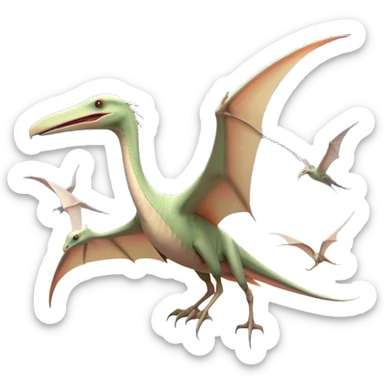 Beautiful and Majestic Pterodactyl Portrait Emoji, Head and body rendered in serene repose with a gentle, content smile, showcasing a slender, aerodynamic form with expansive wings gently folded and eyes softly closed in tranquil slumber, Simplified yet exquisitely endearing features, highly detailed, glowing with a soft, drowsy celestial light, high shine, relaxed and utterly majestic, stylized with an air of timeless aerial splendor, soft glowing outline, capturing the essence of a beautiful and majestic Pterodactyl that embodies the pure grace of prehistoric flight! sticker