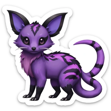 Rare exotic cute epic aesthetic gothic colorful Salandit-Eevee-Civet-species-Fakemon-hybrid-creature, with markings, full body sticker