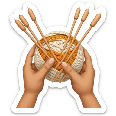 hands holding knitting needles with a ball of knitting thread (without a person's face) sticker