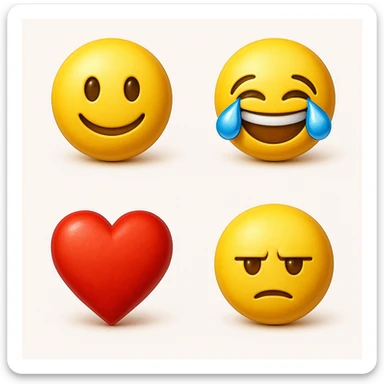 make four emojis on white background with good amount of shadow  sticker