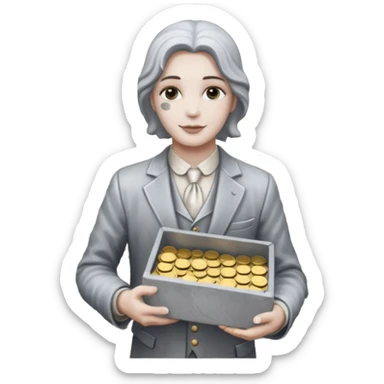 Living statue (silver paint),Street Performers,background street setup, with coins box sticker