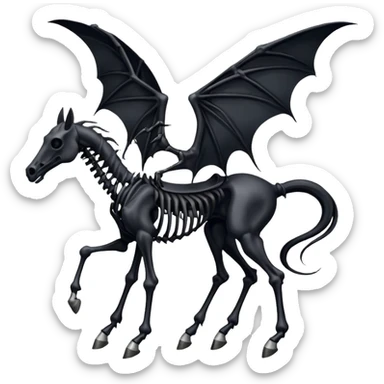 thestral: Winged horses visible only to those who have witnessed death and understand its significance. Can u make it thinner? Like an achal tekkine? Long legs, wings like from a bat, head like a sekeleton horse sticker