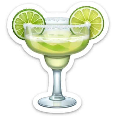 Margarita – glass with salted rim, lime wedge, ice sticker