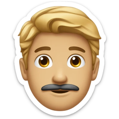 Homme de 20ans, cheveux attachés en queue de cheval, visage ovale, yeux marron, souriant avec une petite moustache  sticker