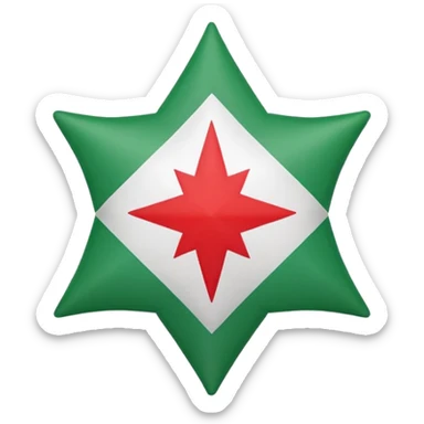 Flag with red line at the top, green at the bottom, and white in the middle, and a 15 sided star in the middle sticker
