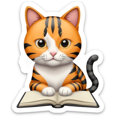 gatita con manchas negras atigradas viendo una libreta anillada sticker