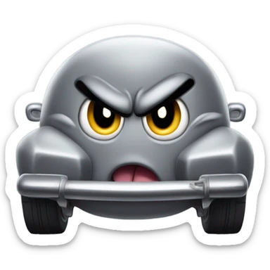 Metal cute mad Kirby bubble Gray ball driving on car wheels with mad eyebrows game sticker