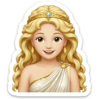 Psyche, Goddess of Soul from Roman Deities with long golden blonde wavy hair, ivory sequin toga sticker
