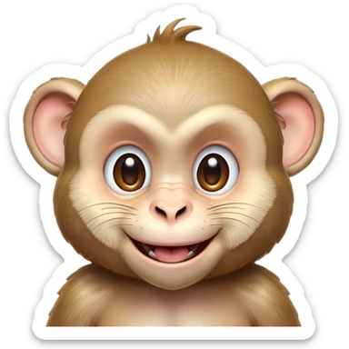 Cinematic Cheeky Macaque Portrait Emoji, Grinning mischievously with a tilted head and a playful smirk, showcasing a smart, agile build with soft, textured fur and wide, sparkling eyes pulling a funny face, Simplified yet strikingly expressive features, highly detailed, glowing with a warm, vibrant radiance, high shine, spirited and impish, stylized with an air of cheeky primate mischief, focused and teasing, soft glowing outline, capturing the essence of a cheeky macaque that looks ready to jump out of the screen with playful charm! sticker