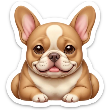 Cinematic Meme-Worthy Chubby Sleeping Fawn French Bulldog Portrait Emoji, Head resting peacefully with a contented smile, showcasing a delightfully chubby build and a luxuriously soft fawn coat, eyes shut in a serene nap, Simplified yet hilariously adorable features, highly detailed, glowing with a soft, drowsy light, high shine, relaxed and utterly lovable, stylized with an air of playful laziness, bright and heartwarming, soft glowing outline, capturing the essence of a comically sleepy companion, so meme-worthy it feels like it could instantly become the next viral sensation of adorable slumber! sticker