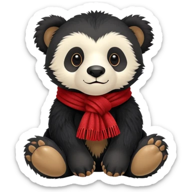 Jellycat Andean bear cub stuffed plush wearing a red scarf sticker