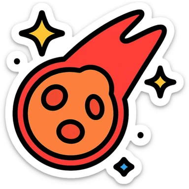 Brawl Stars pin with a meteor streaking down, surrounded by sparkles, bold outlines, vibrant colors sticker