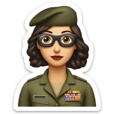 Mujer morena tez morena ojos oscuros gafas cara regordita militar sticker
