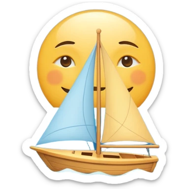 A small sailboat emoji sailing on the ocean, with half the sky showing the sun and half showing the moon. Minimal vector style, soft gradients, white background. sticker