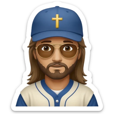 Jesus with a mullet, baseball hat and dark sunglasses sticker