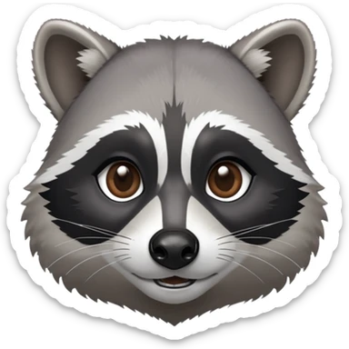 Cinematic-Noble-Raccoon-Portrait-Emoji – Poised and confident, with a sturdy build and a beautifully textured fur of silver-grey accented by dark black facial markings, deep-set, intelligent brown eyes, simplified yet sharp and sophisticated zoom out to show shoulders sticker
