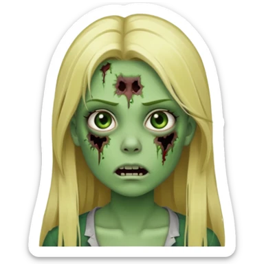 girl zombie with blonde straight long hair green skin and with no angry face and with the mouth closed sticker