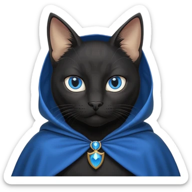 An Anthromorphic all black cat with blue eyes wearing an all black cape sticker