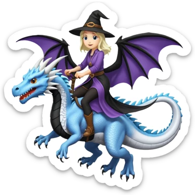 Big white dragon flying with a witchy female rider on top of it sticker