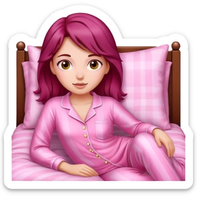 A beautiful, burgundy haired girl wearing pink pajamas sticker