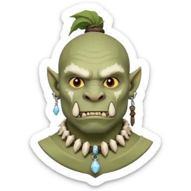 Fantasy orc portrait emoji, small bone charm with frost tied near neck or ear, tribal winter aesthetic, minimal readable design, flat emoji style, male/female variant
 sticker
