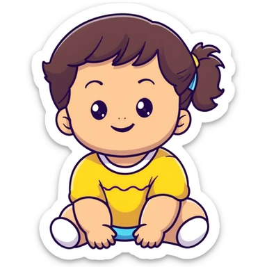 smiling toddler face with big eyes, medium skin tone, dark wavy hair, and a hair band sticker