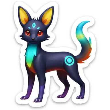 Shiny Aural Iridescent Fluorescent Bioluminescent Umbreon-Amaura-Salandit-Torracat-Fakémon-fusion (full body) sticker