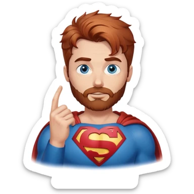 Adult Superman-with redish brownish messy hair-full neatly trimmed beard-blue eyes-hand heart emoji sticker