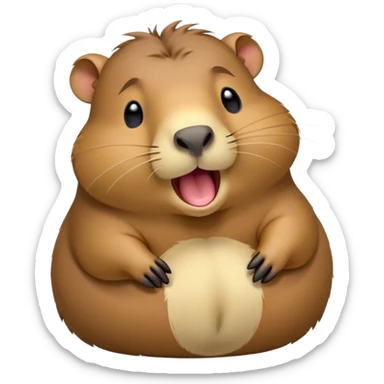 Cinematic Cute Yawning Capybara Portrait Emoji, Head tilted slightly with a dramatic, wide-open yawn, showcasing a plush, rounded body with drowsy, half-closed eyes and a relaxed expression, Simplified yet irresistibly adorable features, highly detailed, glowing with a soft, cozy natural glow, high shine, relaxed yet expressive, stylized with a dash of whimsical charm, soft glowing outline, capturing the essence of a drowsy yet affectionate guardian that seems ready to stretch out for a nap! sticker