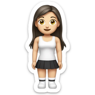 Front view full body curvy caucasian beauty sitting straight hands up black skirt white knickers white socks sticker