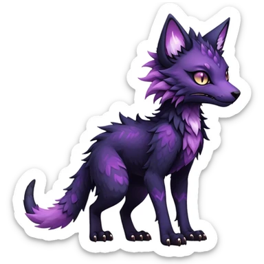 Kawaii dark black purplish blackish edgy fantasy ethereal feline-vernid-sergal-monster-fursona animal creature full body with intricate markings  sticker