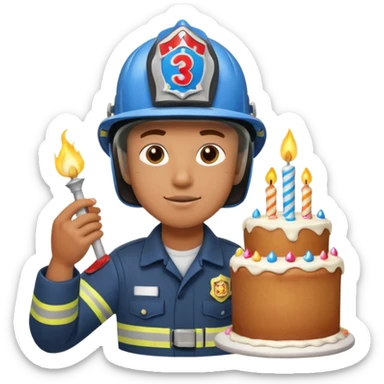 A firefighter extinguishing a party sticker