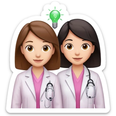 cientificas con blusa rosa y bata blanca felices, una chica con pelo marrón y otra chica con pelo negro sticker