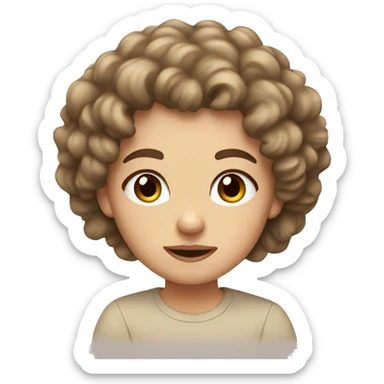 brow hair big curly hair, white girl, beige shirt sticker
