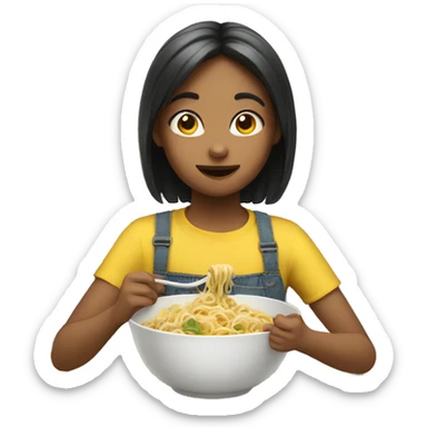 A girl eating noodles sticker