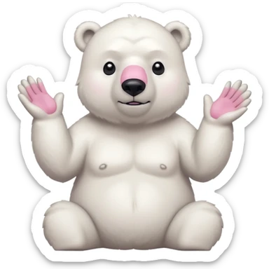 Make a humanoid polar bear shrugging, he must look doubtful, showing only from chest above, no legs, his nose must be pink sticker