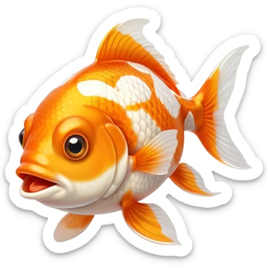 Cinematic Comical Orange and White Goldfish Portrait Emoji, Head tilted dramatically with an exaggeratedly amused expression, featuring a striking body with bold orange and white patterns, wide, expressive golden eyes filled with playful disbelief, Simplified yet hilariously expressive features, highly detailed, glowing with a slightly sassy glow, high shine, dramatic yet playful, stylized with an air of cheeky mischief, bright and endearing, soft glowing outline, capturing the essence of a spirited and over-the-top goldfish, so meme-worthy it feels like it could side-eye its way into internet fame instantly! sticker