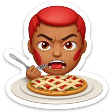 Angry emoji that’s eating a lot of food sticker