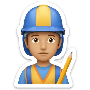 Kid with a blue helmet,has a pencil in his nose and has a yelliw shirt sticker