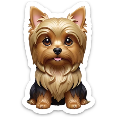 Cinematic Noble Yorkshire Terrier Portrait Emoji, Exuding refined charm and dignified poise, with a lustrous, silky fur in rich, deep hues, alert eyes and a confident expression, simplified yet exquisitely detailed, glowing with a soft, aristocratic radiance, high shine, embodying intelligent grace and classic elegance, soft glowing outline, capturing the essence of a regal Yorkshire Terrier ready to rule the screen with effortless sophistication! sticker