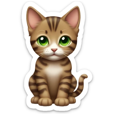 full body extremely cute kawaii brown tabby girl kitten with green eyes sticker