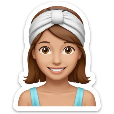 rosto de uma mulher com uma faixa de toalha no cabelo castanho sticker
