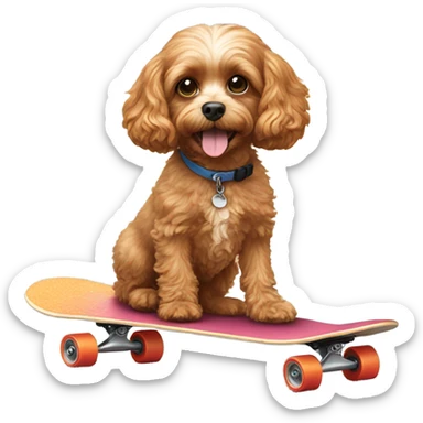 Cavapoo dog riding a skateboard sticker