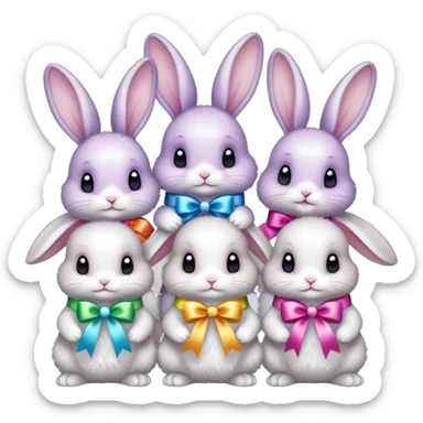 family of baby bunnies in line with ribbons holding crystals sticker