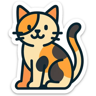 calico cat, playful and modern color outline icon style sticker