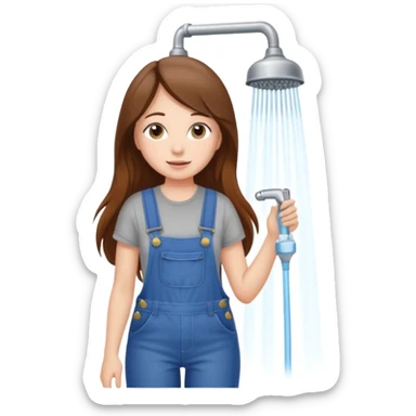beautiful girl with long brown hair constructing new shower in bedroom sticker