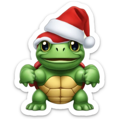 Bodybuilder turtle CrossFit weight lift wearing Christmas hat sticker